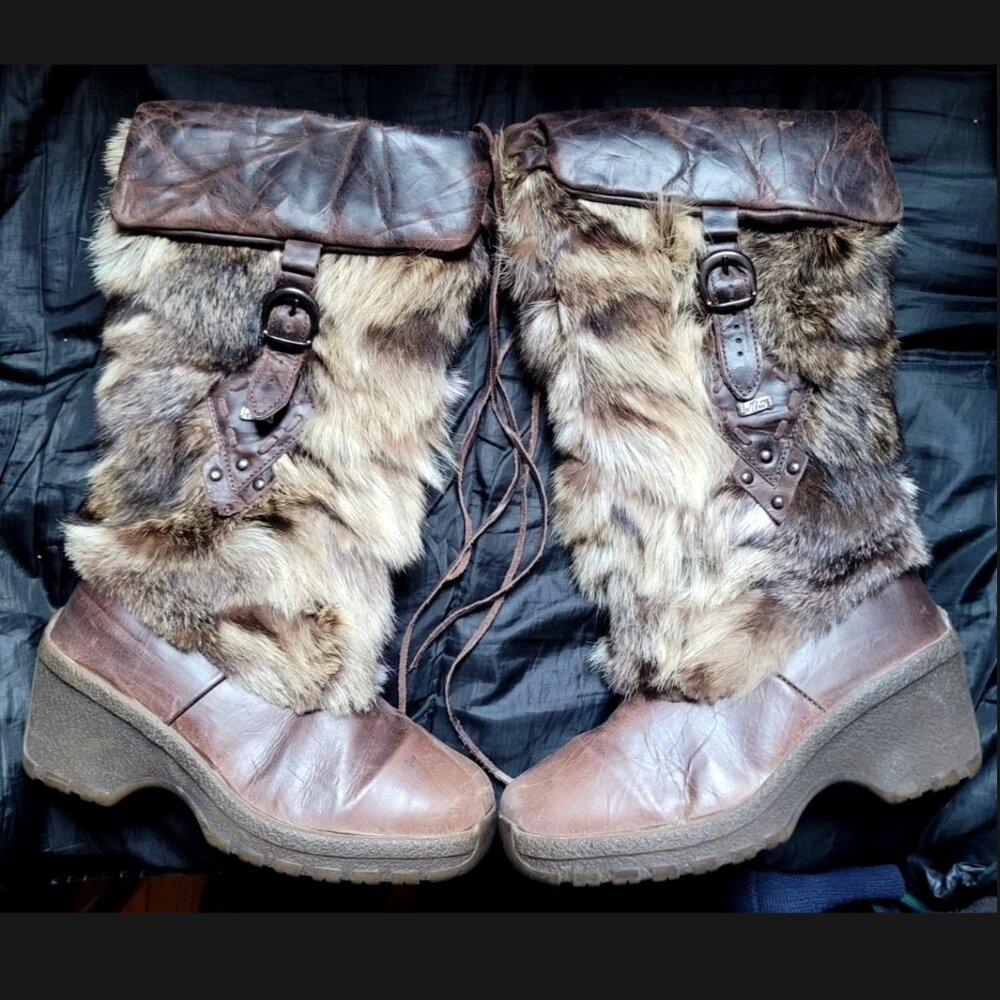 Vintage NIS Real Fur Boots Apres Ski Made in Italy Size 7 Tan Brown Snow Winter